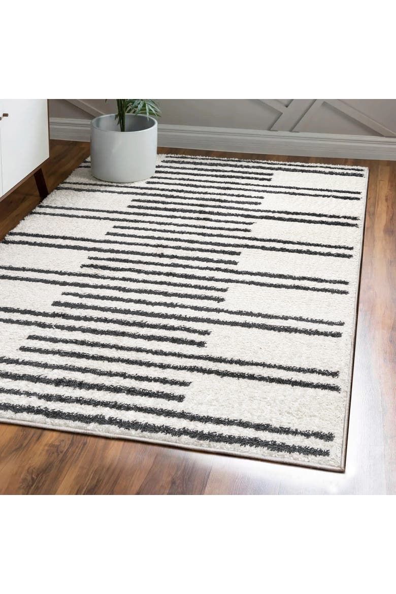 Petra Stripe Geometric Shag Area Rug, Alternate, color, White/Gray