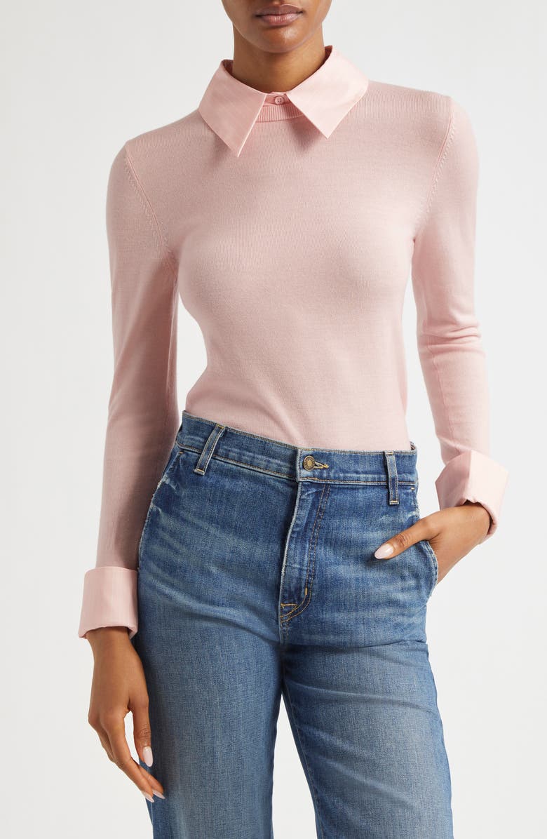 Alice + Olivia Porla Collared Stretch Wool Sweater, Main, color,