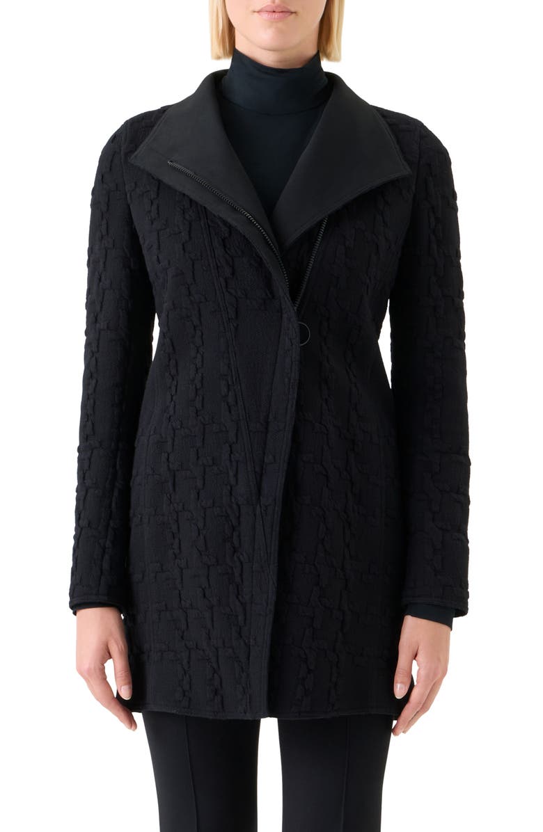 Akris punto Houndstooth Jacquard Stretch Cotton Jersey Jacket, Main, color, Black