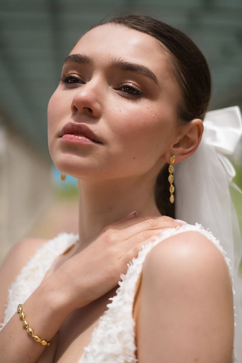 Lucia Cascade Pavé Shell Drop Earrings, Alternate, color, Gold
