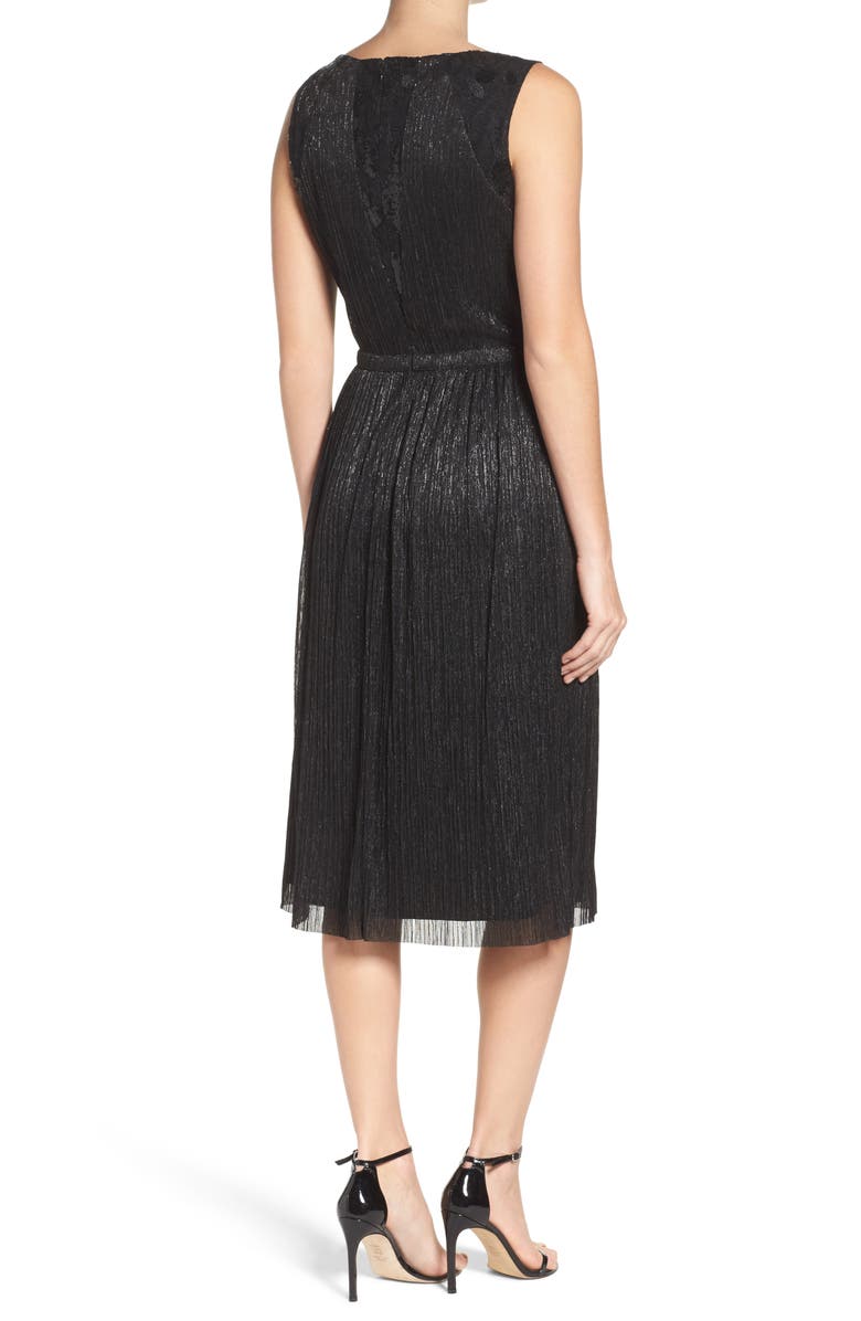 Tahari Metallic Pleated Midi Dress, Alternate, color,