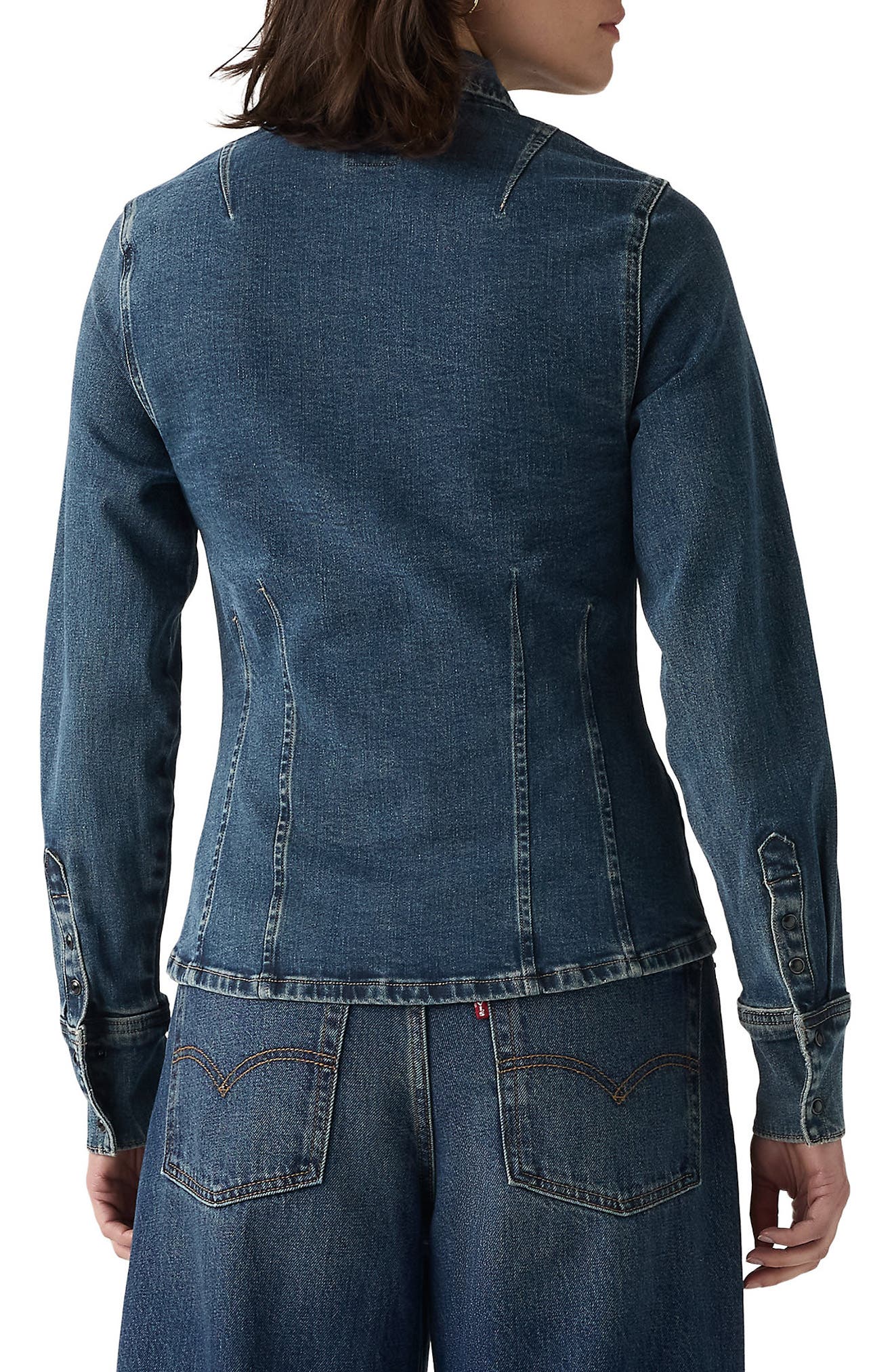 Shaped Long Sleeve Stretch Denim Shirt - image 2