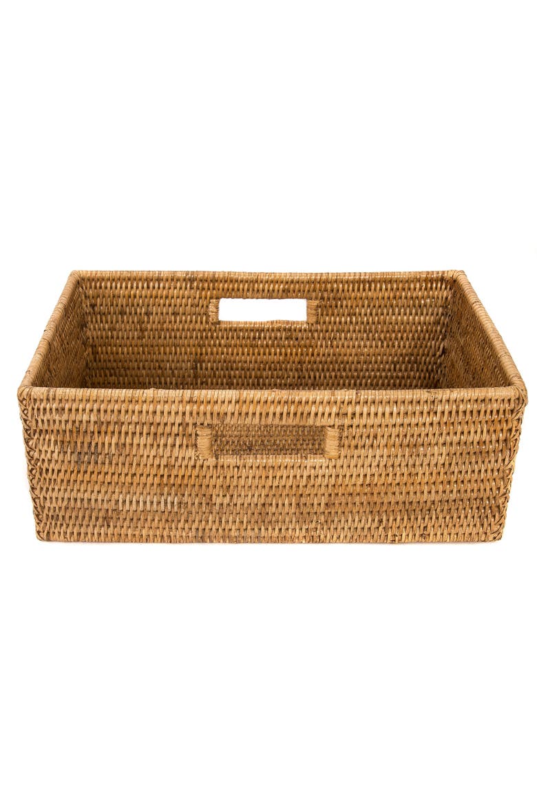 Rectangular Rattan Shelf Basket with Side Handles, Alternate, color, Honey Brown