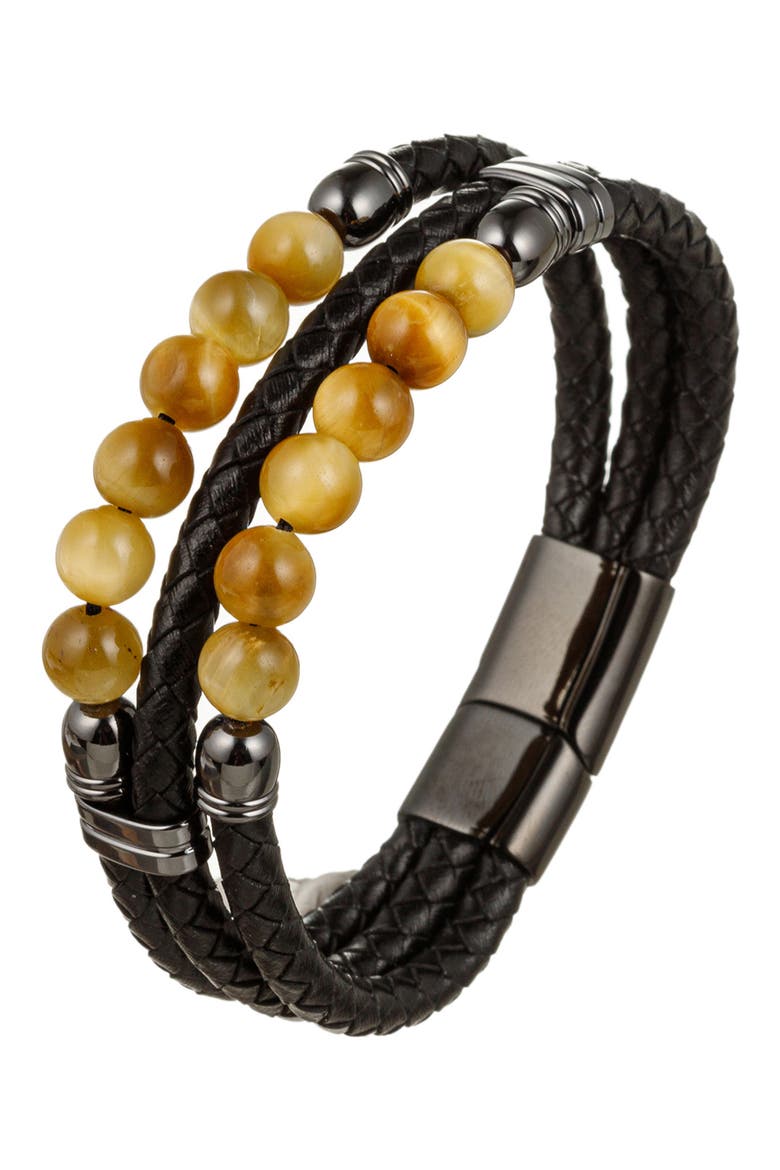 Men's Blaise Beaded Leather Bracelet, Main, color, BLACK