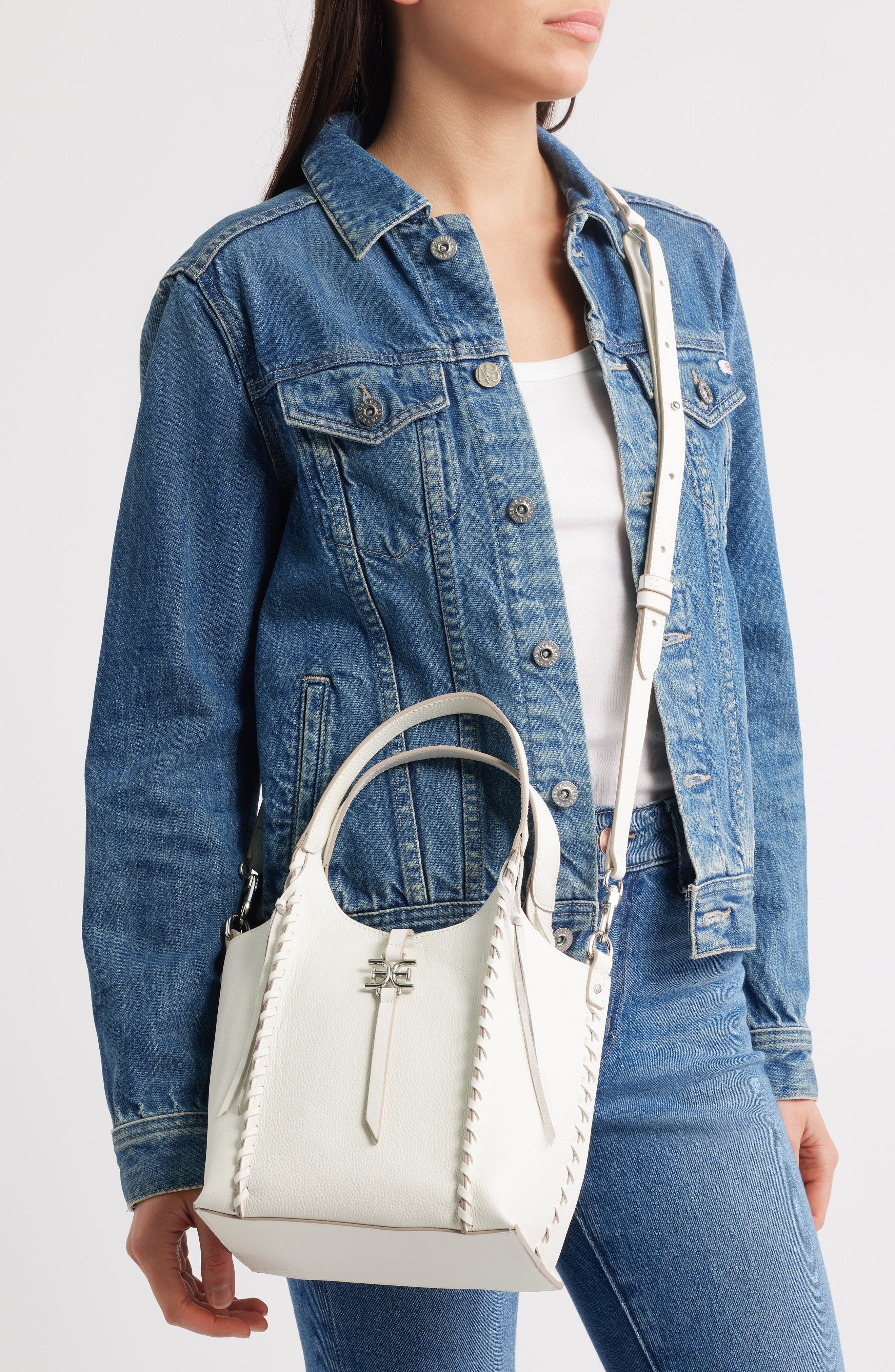 Sam Edelman Sylvia Mini Leather Crossbody Bag, Alternate, color, Eggshell