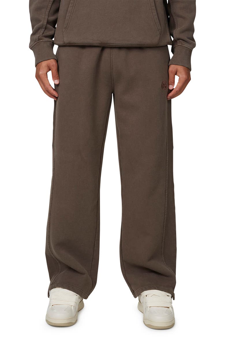 Ribbed Emblem Split Hem Baggy Jogger, Main, color, Brown