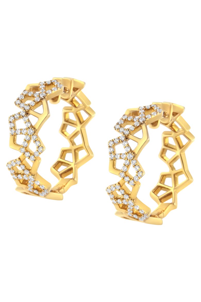 14K Yellow Gold 3/4 Cttw Diamond Honeycomb Hoop Earrings - 24MM, Alternate, color, Yellow