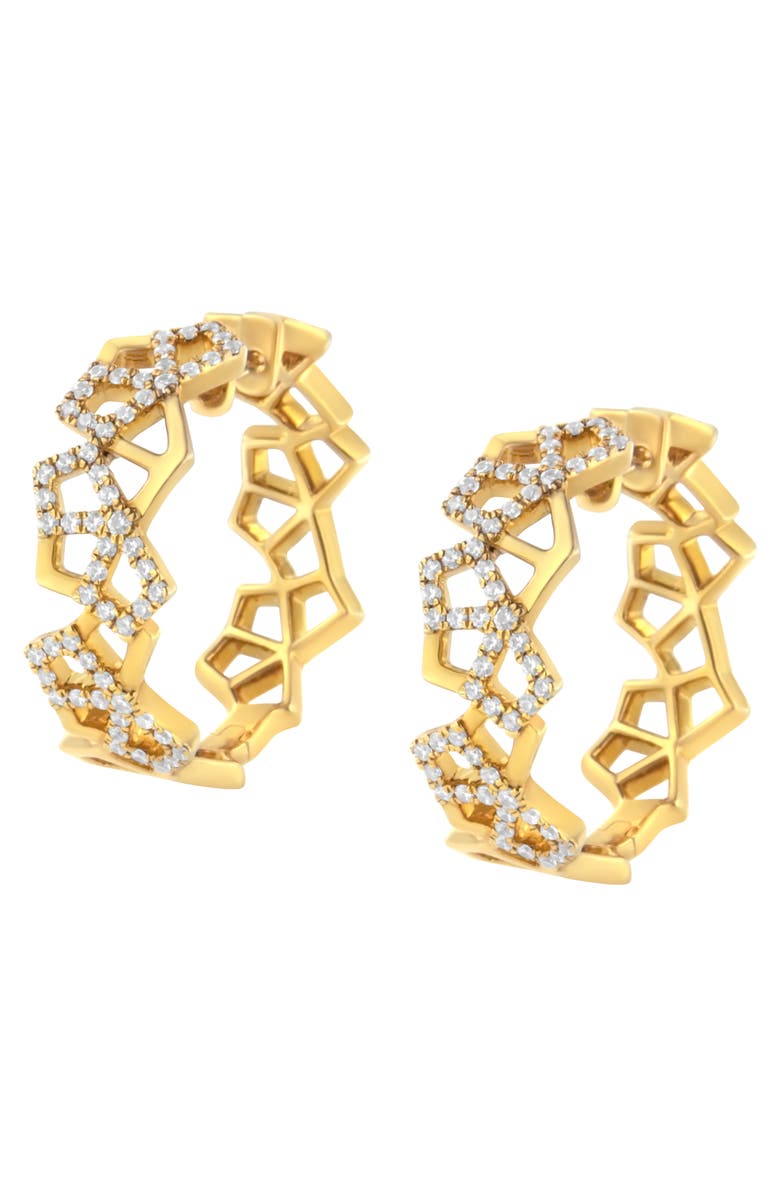 Haus of Brilliance 14K Yellow Gold 3/4 Cttw Diamond Honeycomb Hoop Earrings - 24MM, Alternate, color, Yellow