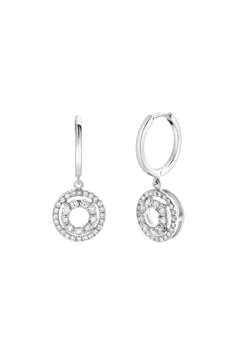LuvMyJewelry Genevieve Pave Round Diamond Drop Huggie Hoop Earrings in 14K Gold, Main, color, 14K White Gold