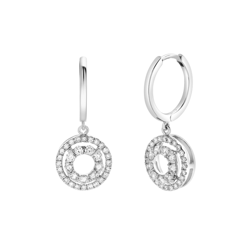 Genevieve Pave Round Diamond Drop Huggie Hoop Earrings in 14K Gold