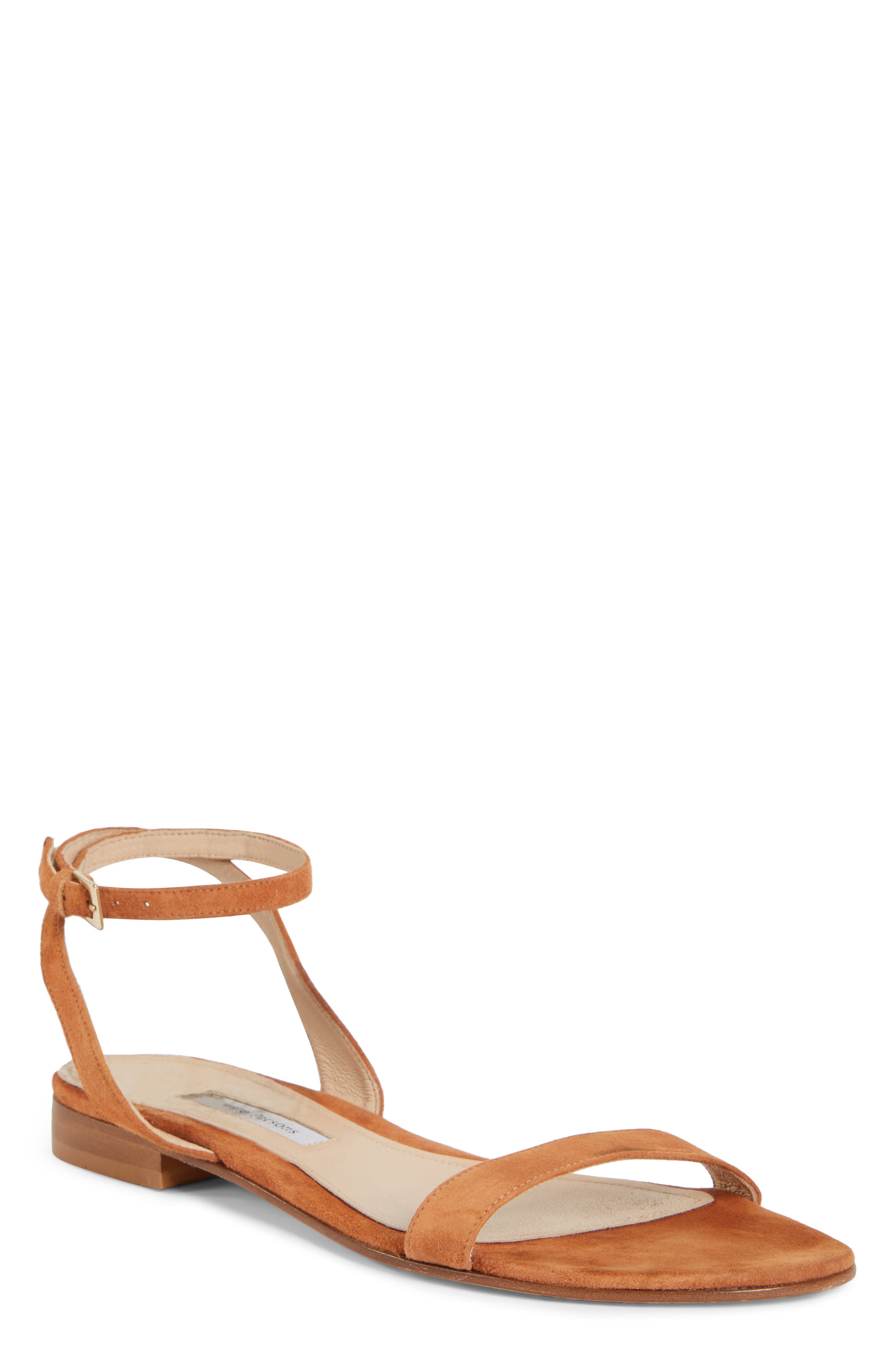 One Ankle Strap Flat Sandal, Main, color, FAWN