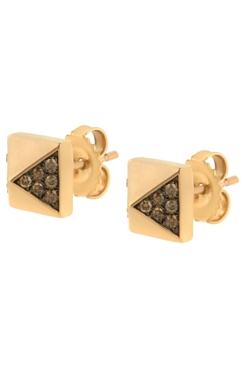 14K Rose Gold 1/4 Ct Brown Diamond Pyramid Stud Earring, Alternate, color, Pink