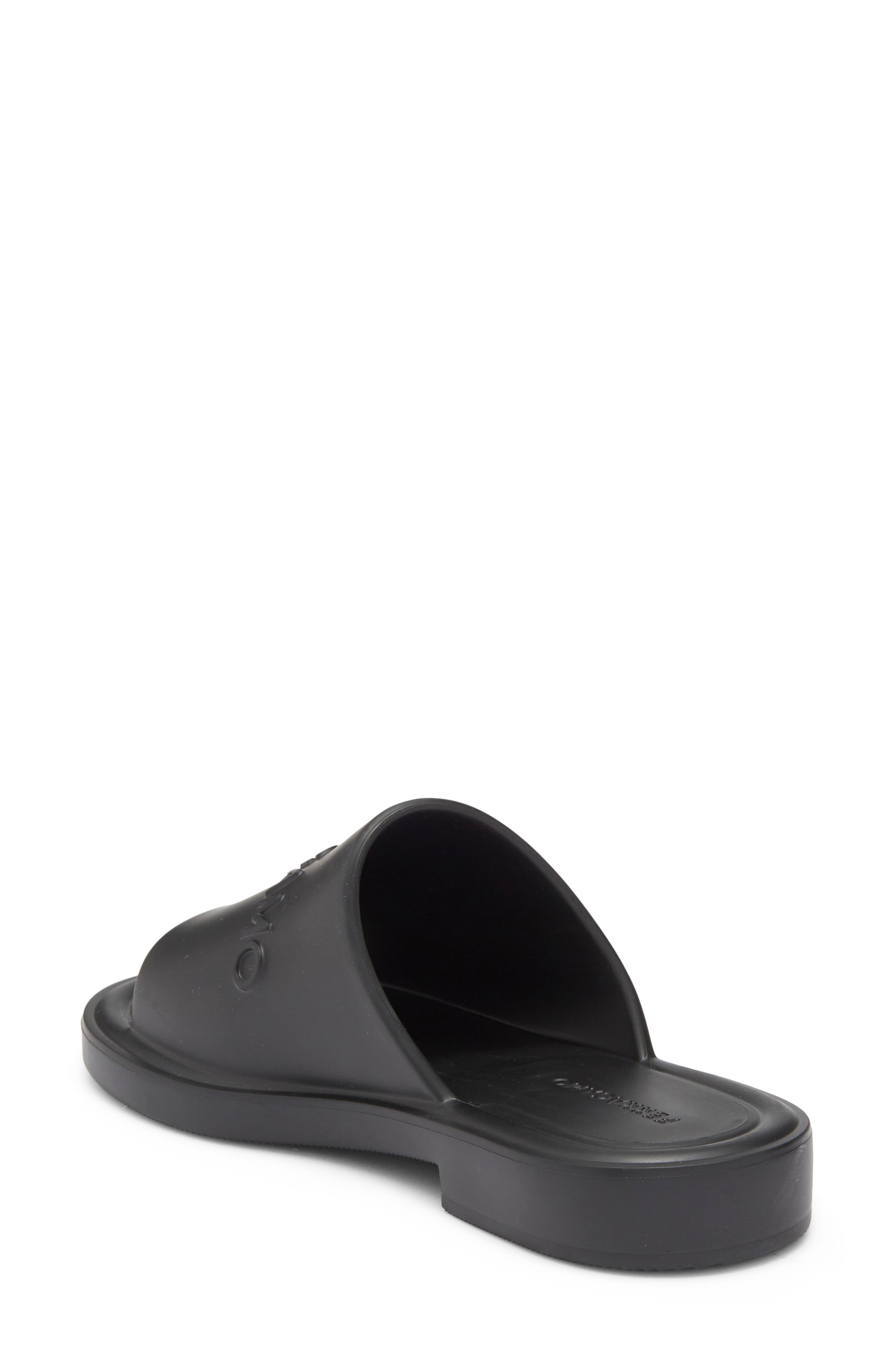 FERRAGAMO Giuneva Logo Embossed Slide Sandal, Alternate, color, Black