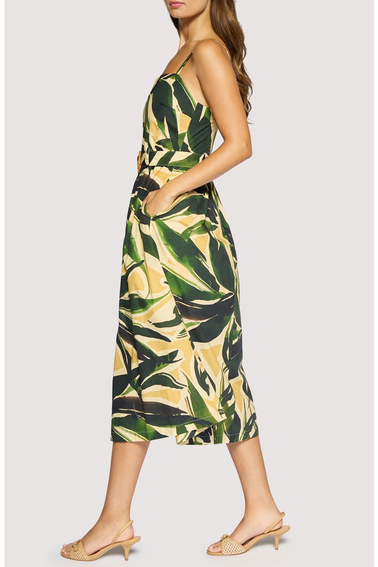 Palm Serenade Cotton Midi Dress, Alternate, color, GREEN-MULTI