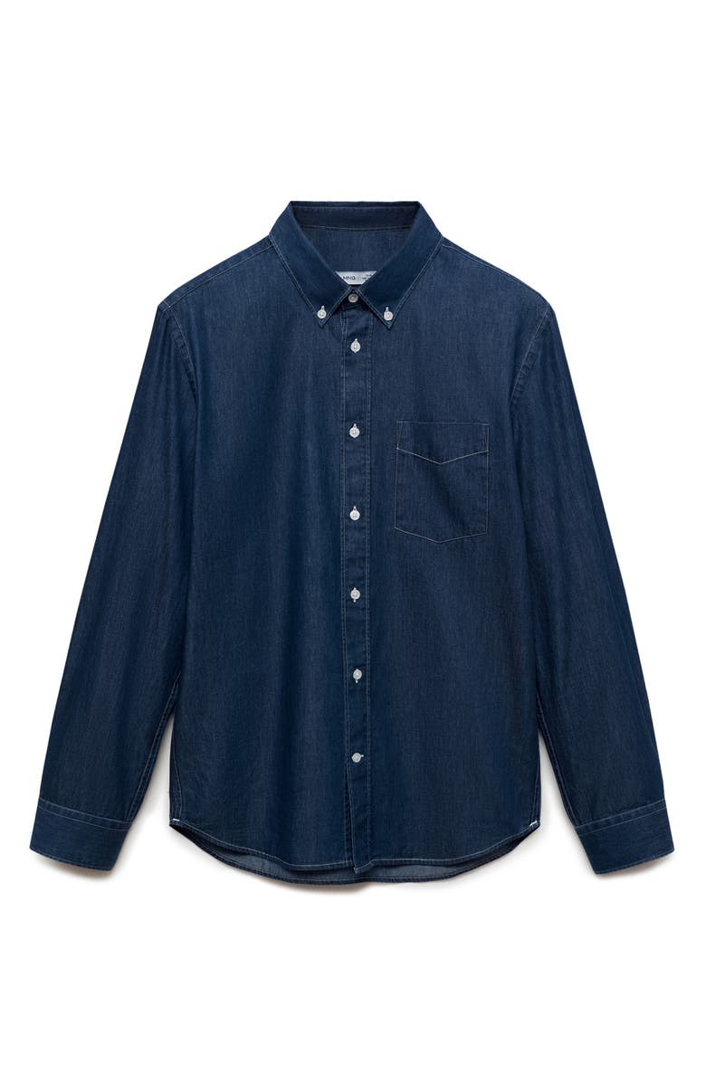 MANGO Slim Fit Cotton Chambray Button-Down Shirt, Main, color, Dark Blue