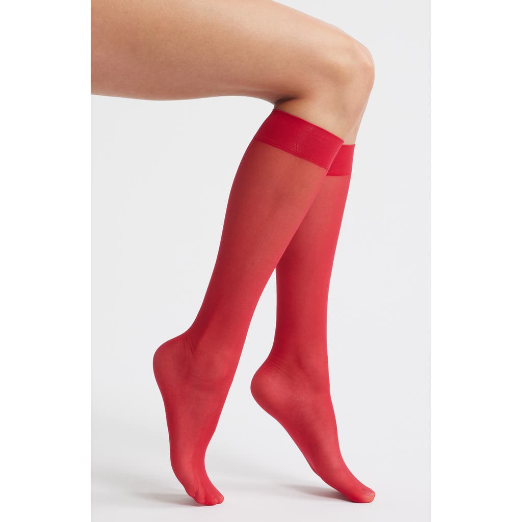 Hue Sheer Knee High Socks In Red