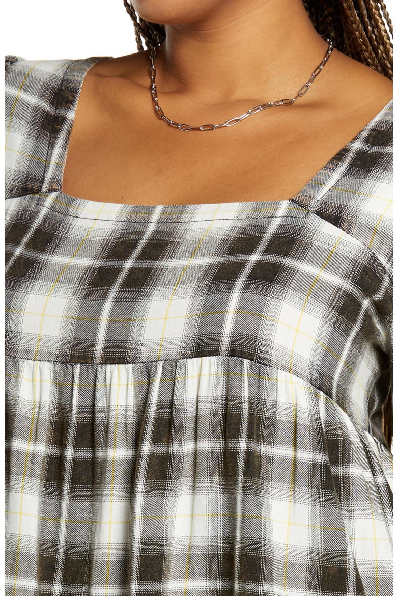 Plaid Long Sleeve Minidress, Alternate, color, IVORY- BLACK MARLEY PLAID