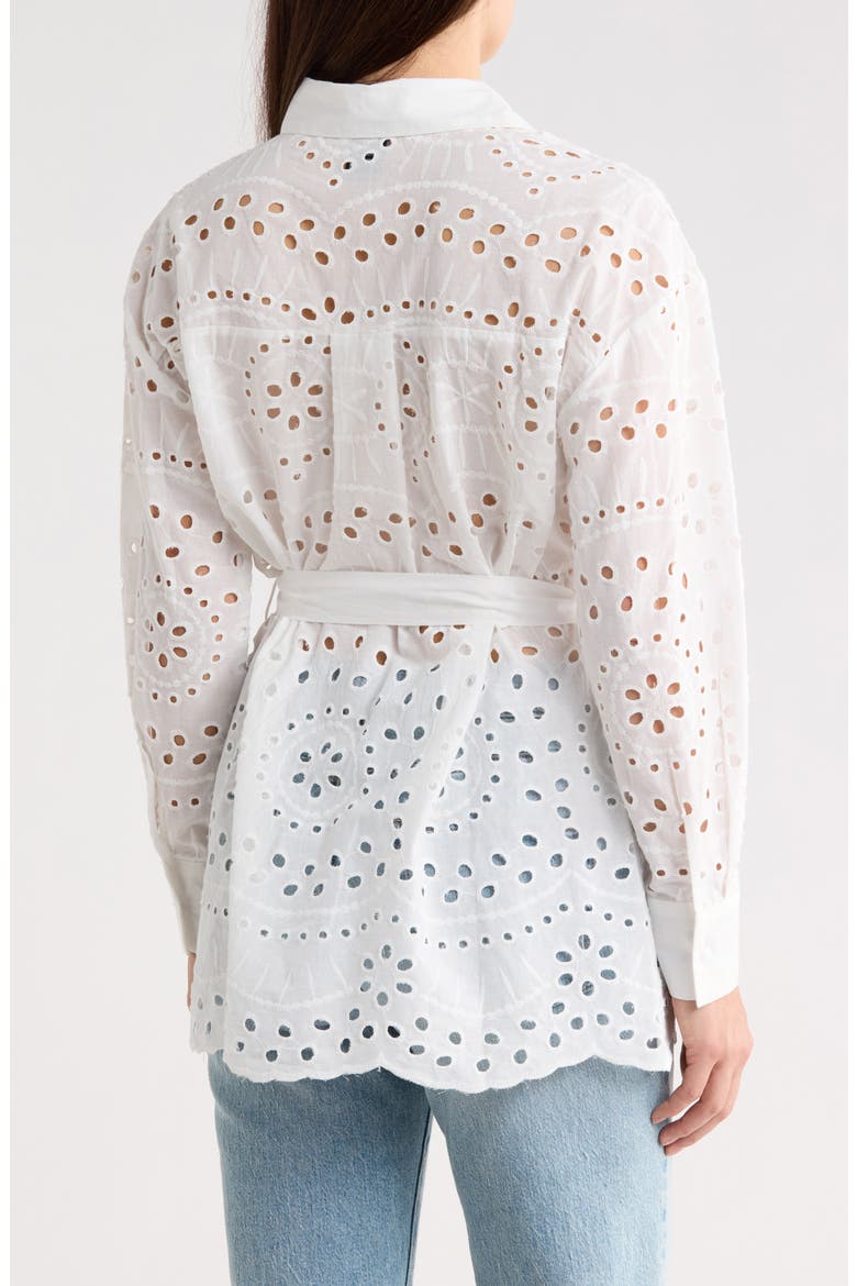 Eyelet Tie Waist Tunic Shirt, Alternate, color, WHITE