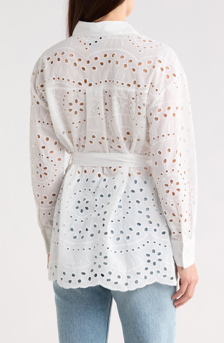 Forgotten Grace Eyelet Tie Waist Tunic Shirt, Alternate, color, White