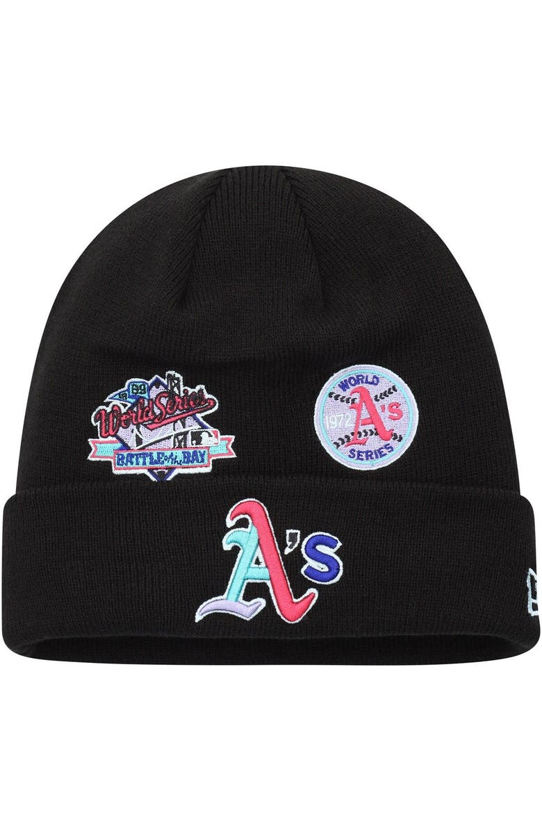 New Era Men's New Era Black Oakland Athletics Polar Lights Cuffed Knit Hat, Main, color, 