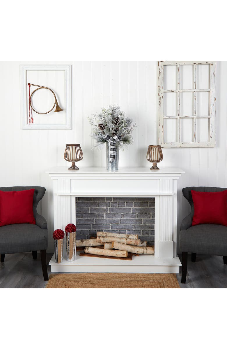 NEARLY NATURAL 28" Holiday Flocked Artificial Greenery & Pine Cone Arrangement, Alternate, color, 