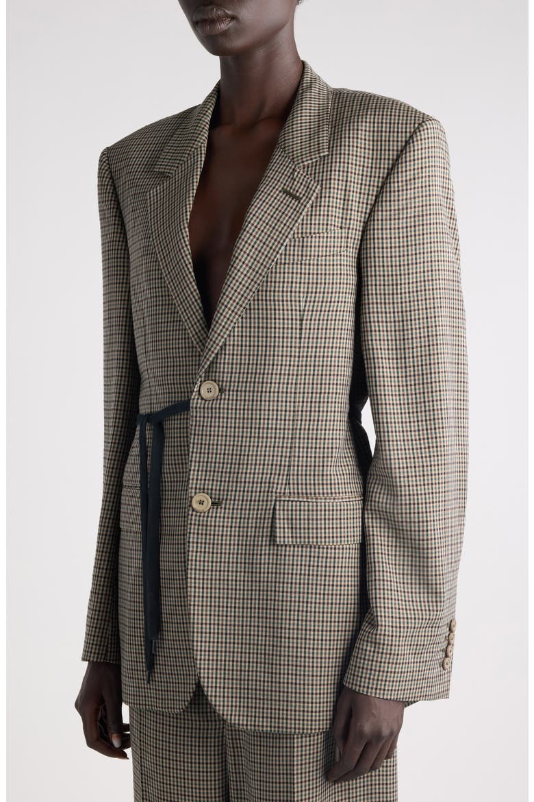 Check Side Tie Blazer, Alternate, color, 2866 KHAKI/ BROWN