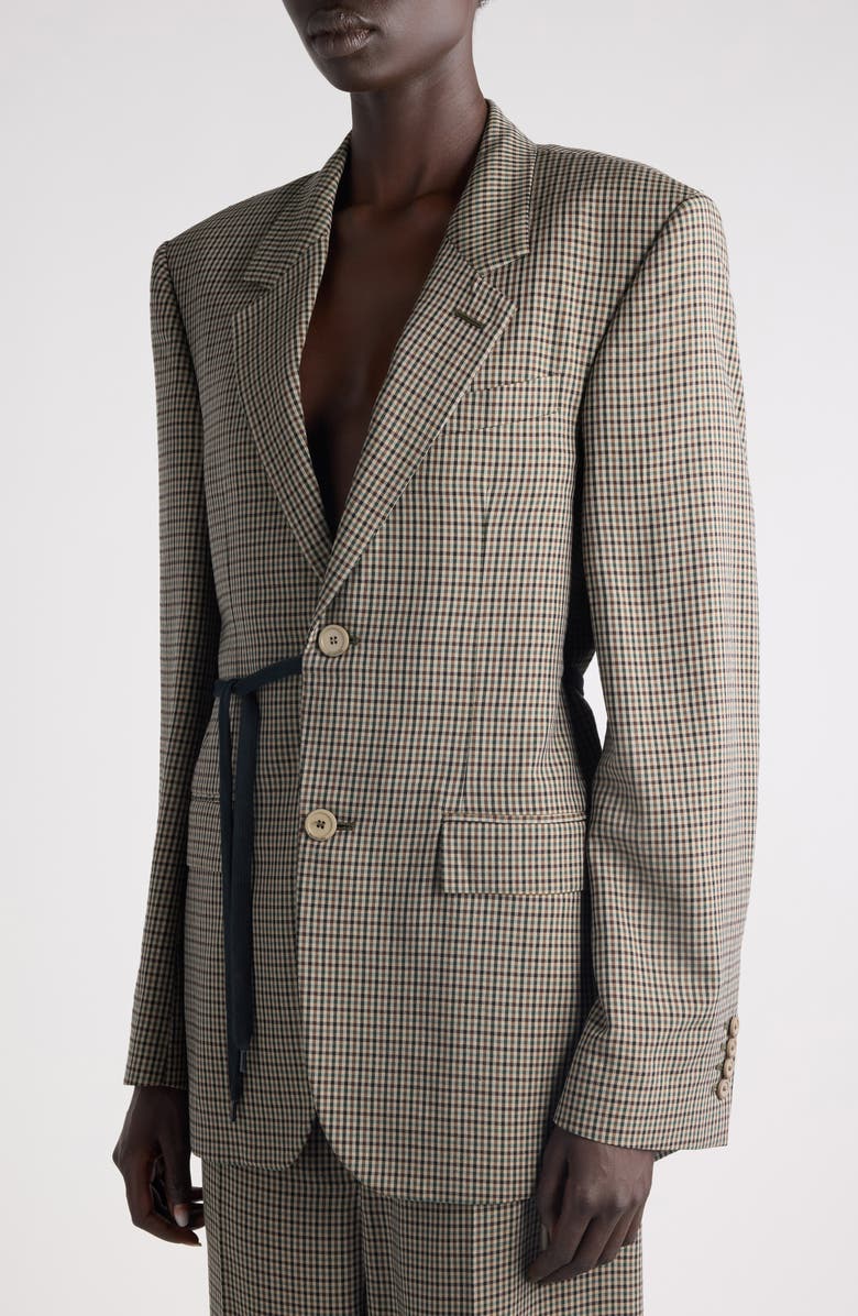 Balenciaga Check Side Tie Blazer, Alternate, color, 2866 Khaki/ Brown