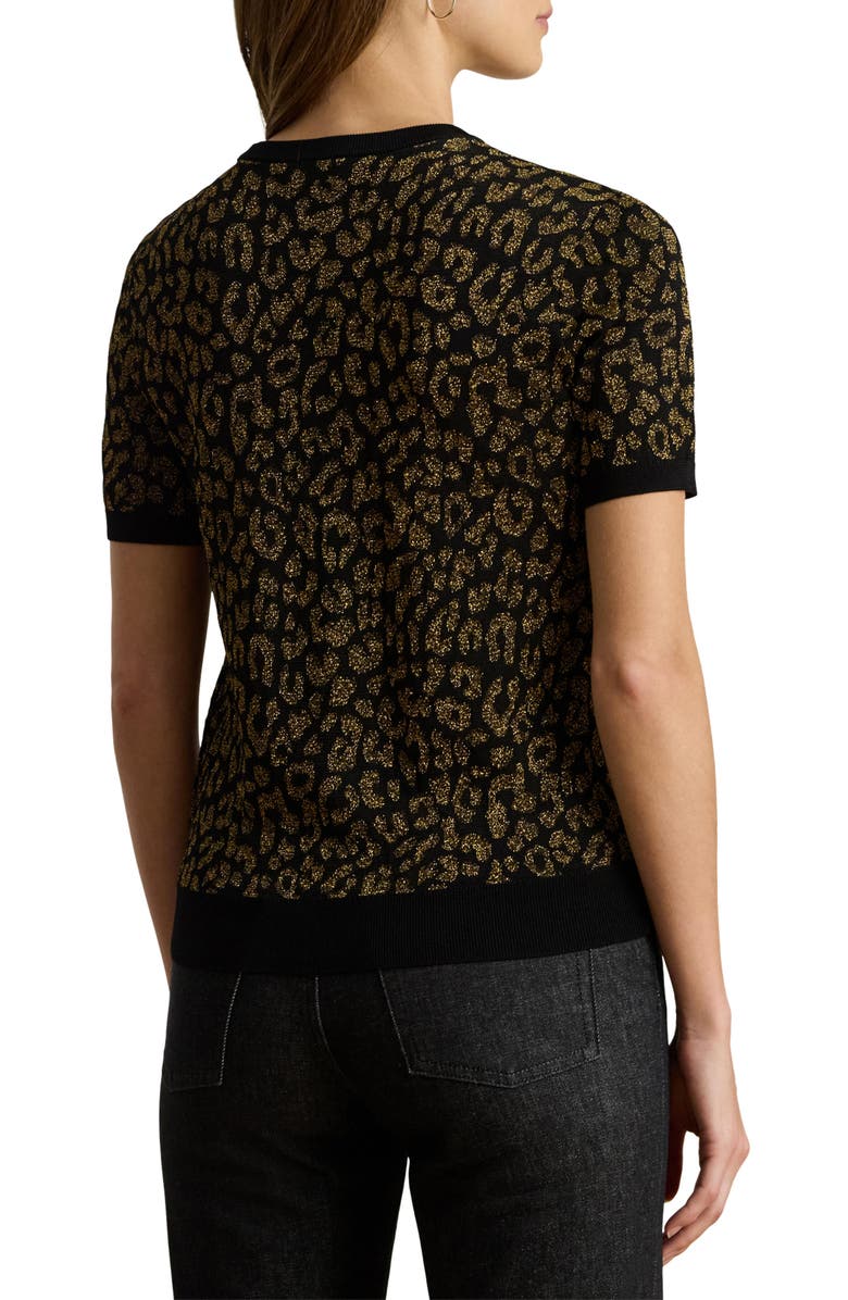 Lauren Ralph Lauren Metallic Leopard Jaquard Sweater, Alternate, color, Black/ Relic Gold Metallic