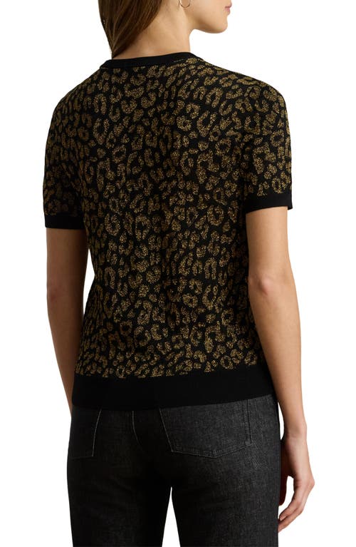 Ralph Lauren Lauren Metallic Leopard Jaquard Sweater In Black