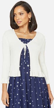 Yumi Tie Front Frilled Hem Ribbed Cardigan