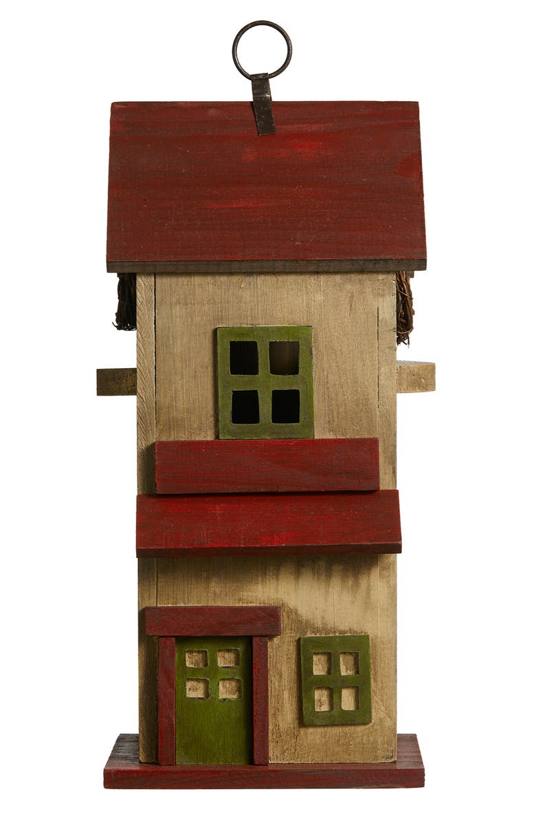 Glitzhome Solid Wood Cottage Decorative Outdoor Garden Birdhouses, Alternate, color, Red