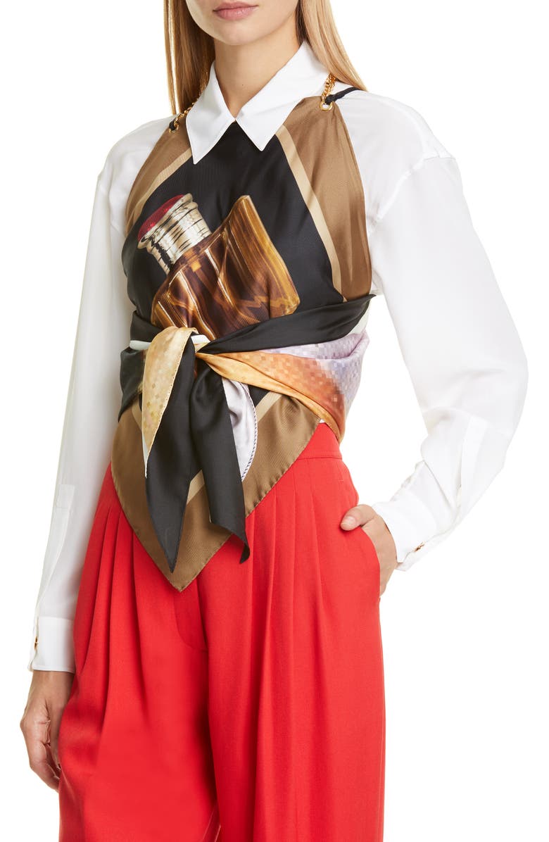 Burberry Amaris Archive Perfume Bottle Print Silk Twill Top, Alternate, color, 