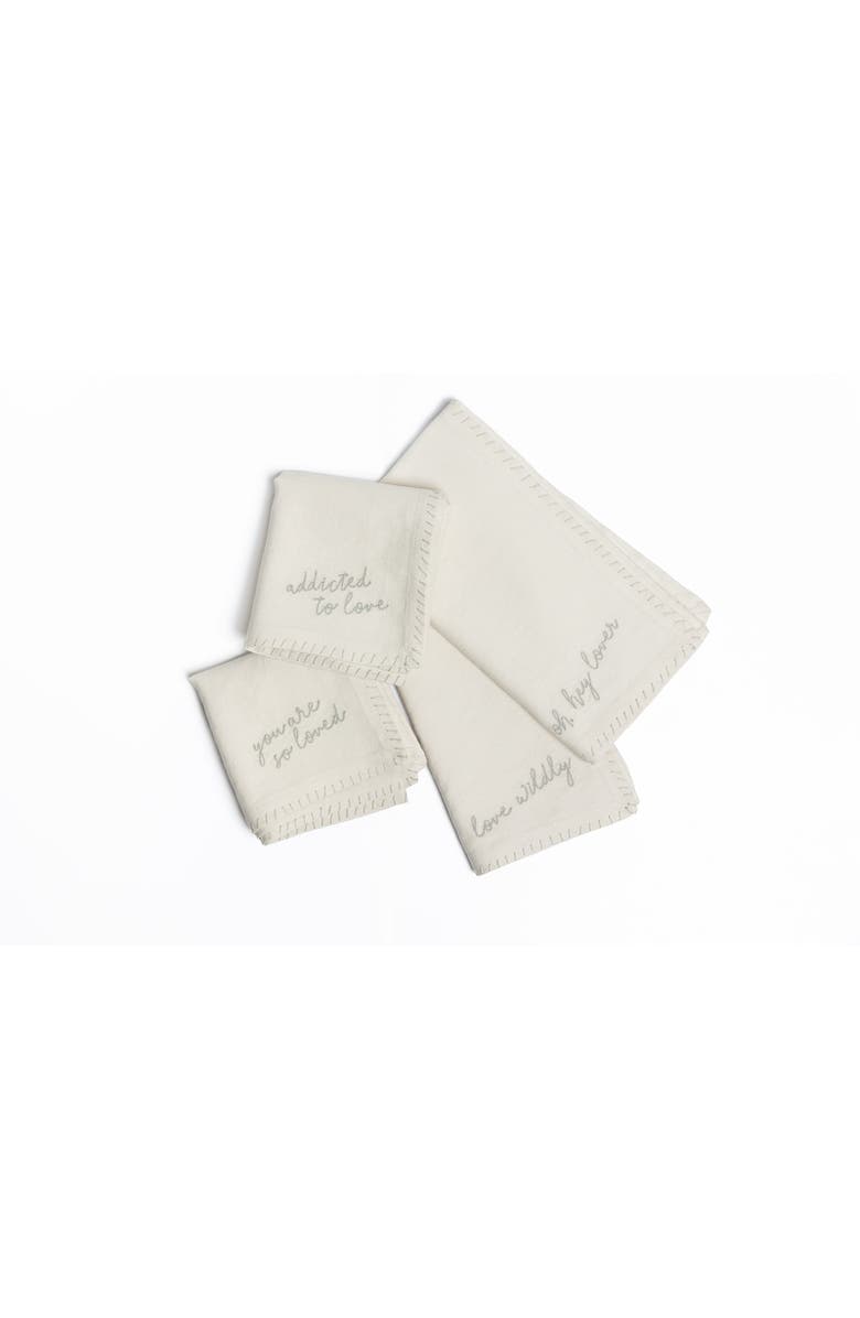 House of Revelry Love Notes Embroidered Napkin Set of Four, Alternate, color, Natural