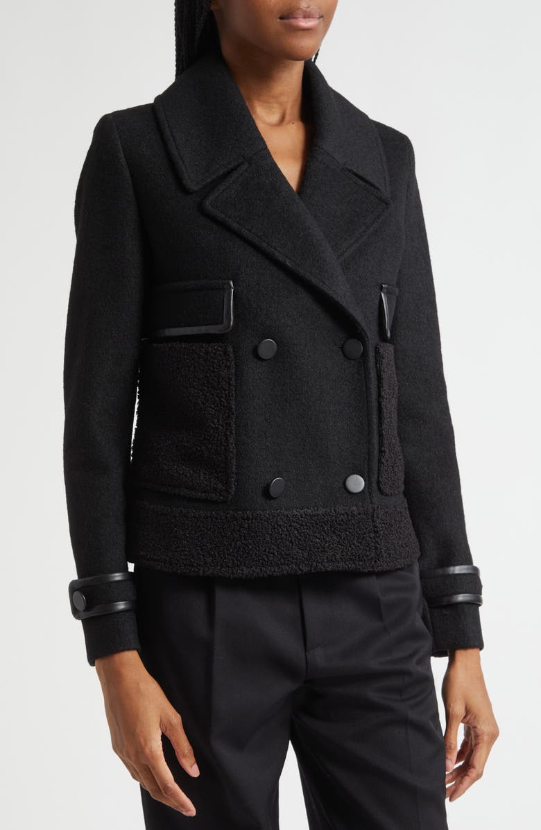 Emporio Armani Double Breasted Bouclé Jacket, Alternate, color, Solid Black