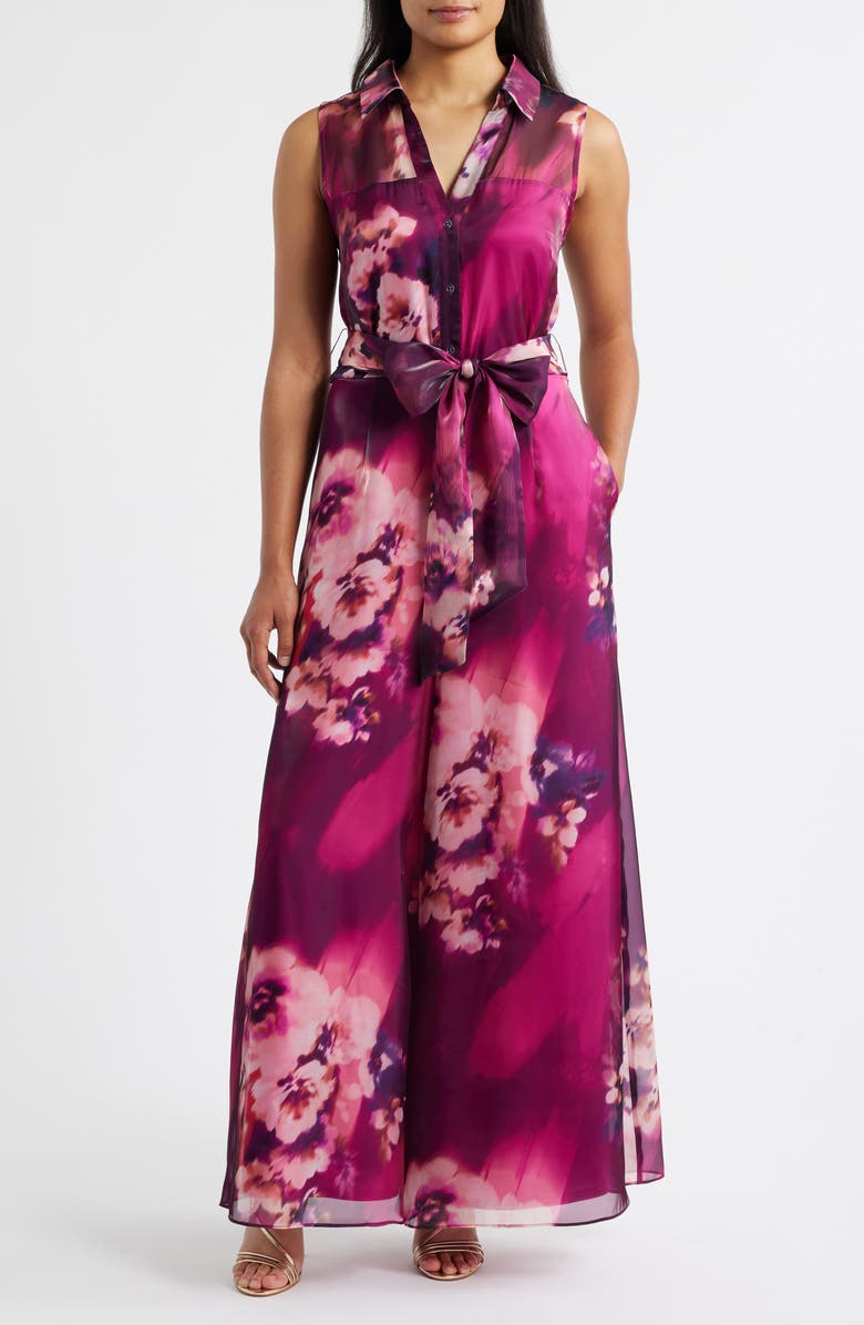 Julia Jordan Floral Sleeveless Wide Leg Jumpsuit, Main, color, Purple Multi