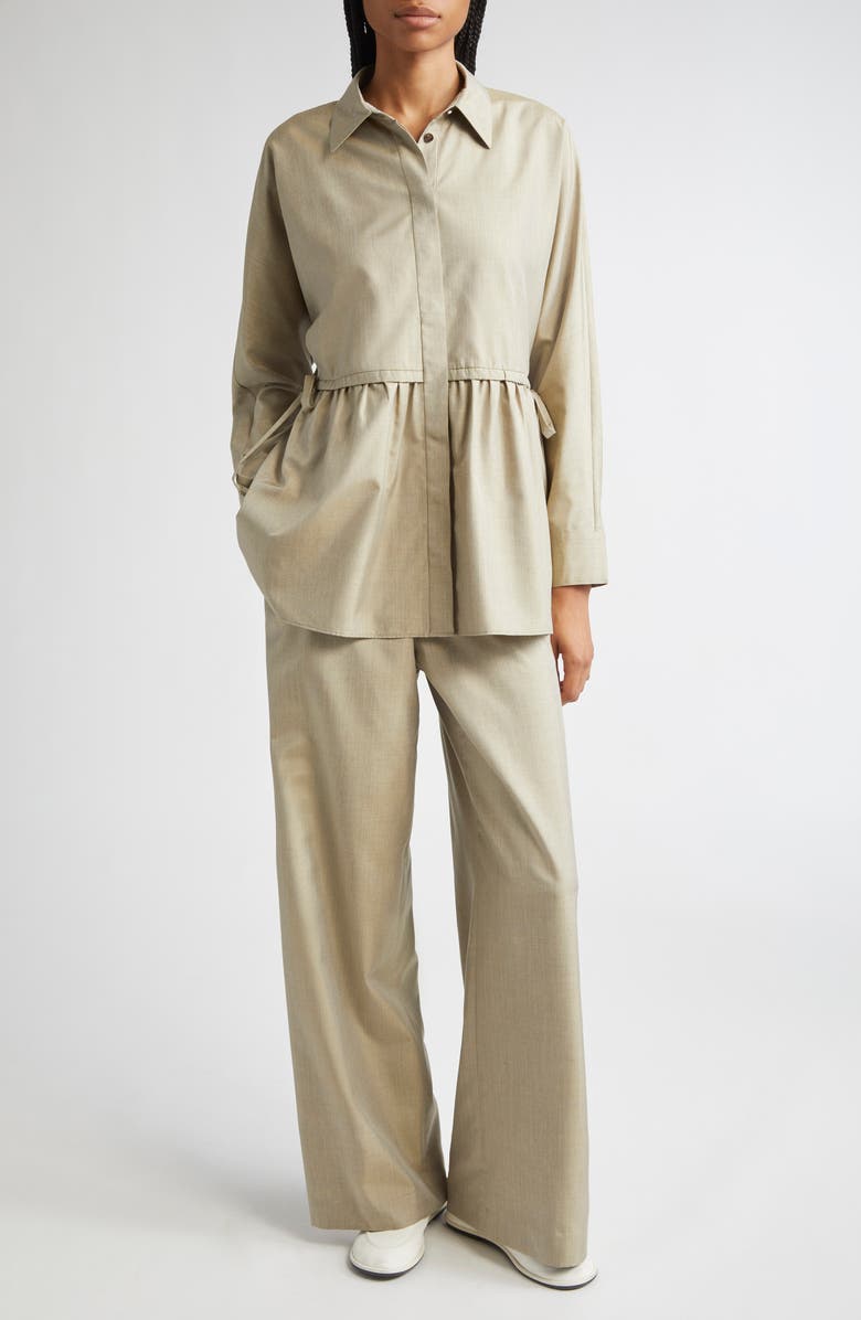 Lafayette 148 New York Riverside Silk Poplin Pants, Alternate, color, Green Clay Melange