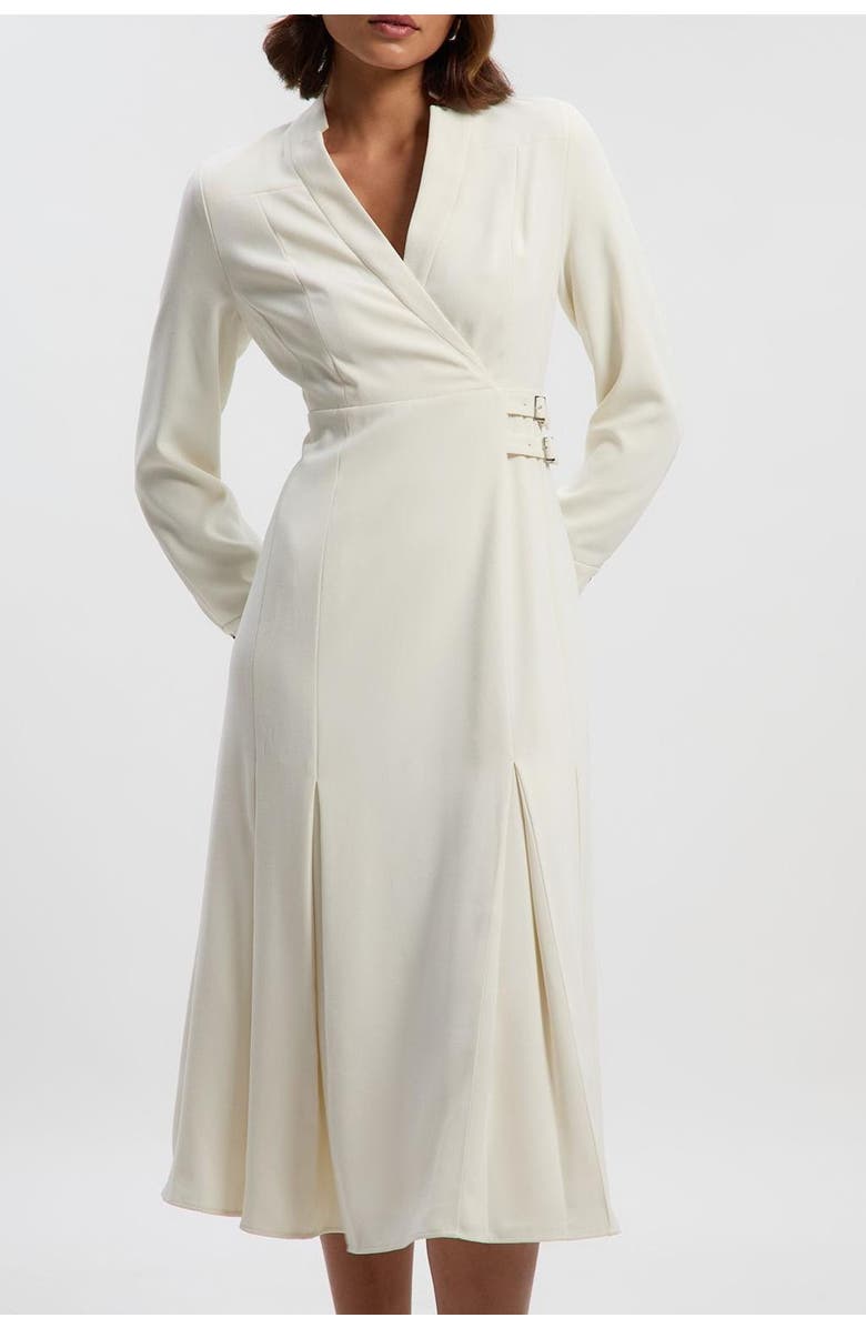 Karen Millen Crepe Buckle Waist Midi Shirt Dress, Alternate, color, Ivory