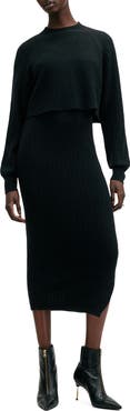 AllSaints Margot Rib Wool Blend Crop Sweater & Midi Sweater Dress Set
