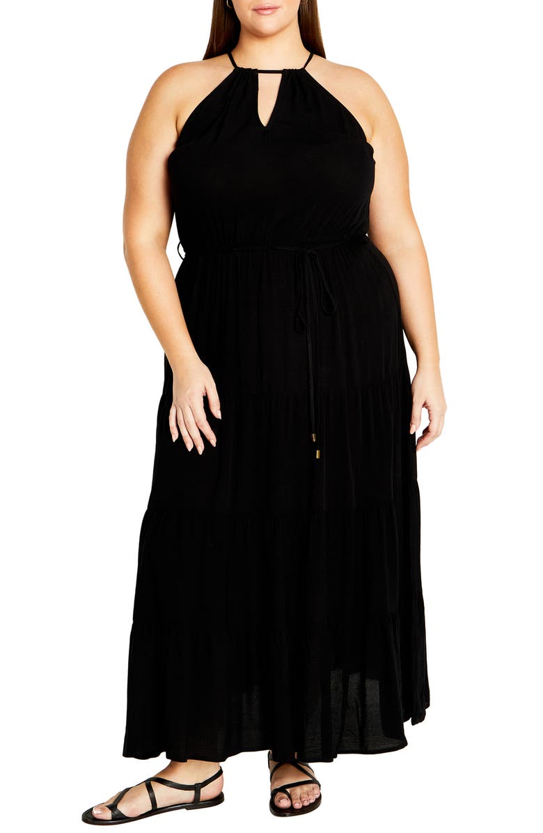City Chic Stacey Keyhole Tiered Maxi Dress, Main, color, 