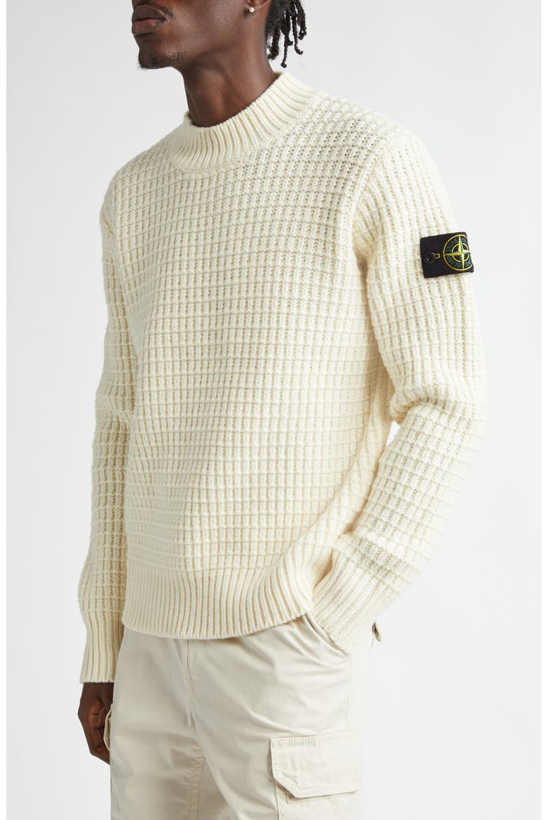 Compass Logo Textured Wool Mock Neck Sweater, Alternate, color, NATURAL