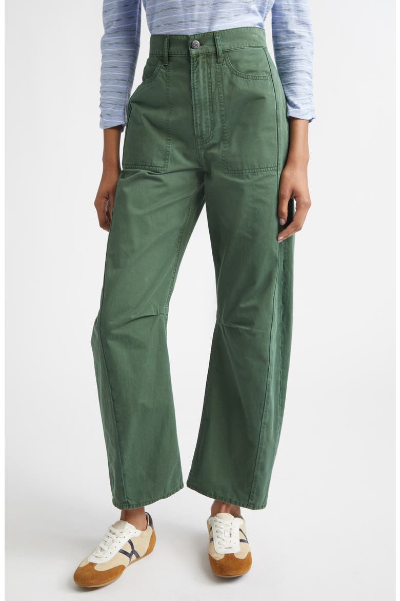High Waist Barrel Leg Pants, Main, color, DARK HUNTER GREEN