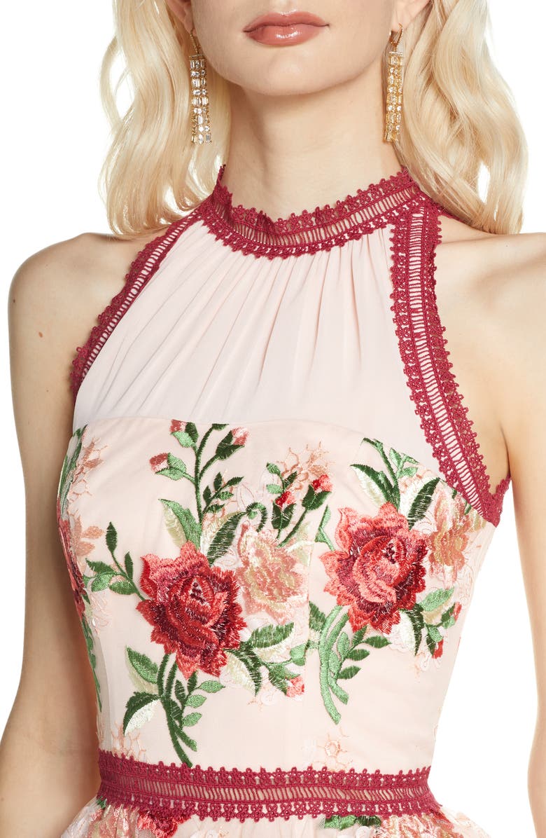 Chi Chi London Rosaleen Embroidered Mesh Gown, Alternate, color,