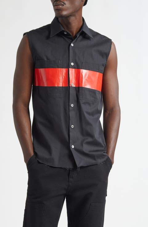 Stabb Taped Cutoff Sleeve Button-Up Shirt