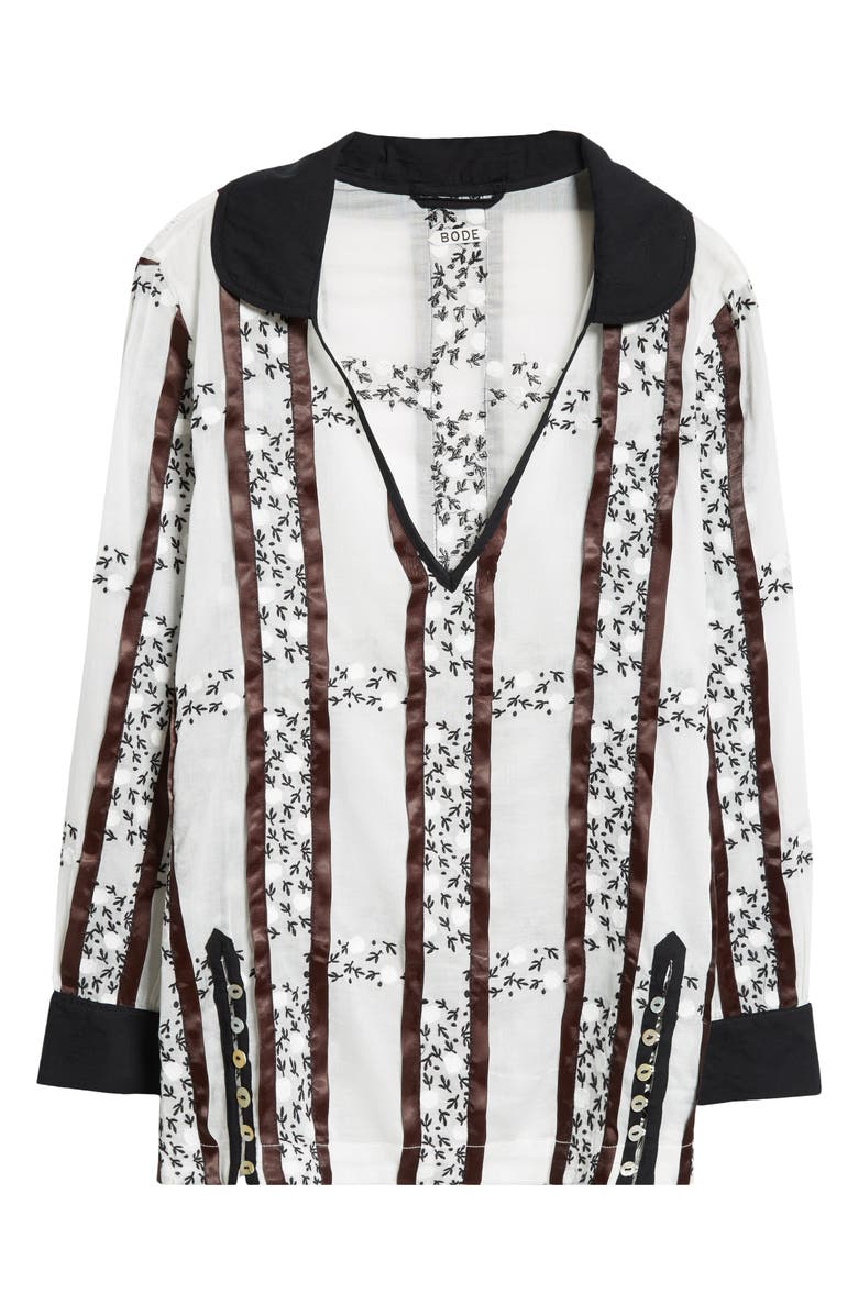 Bode Lattice Sprig Embroidered Cotton Top, Alternate, color, 