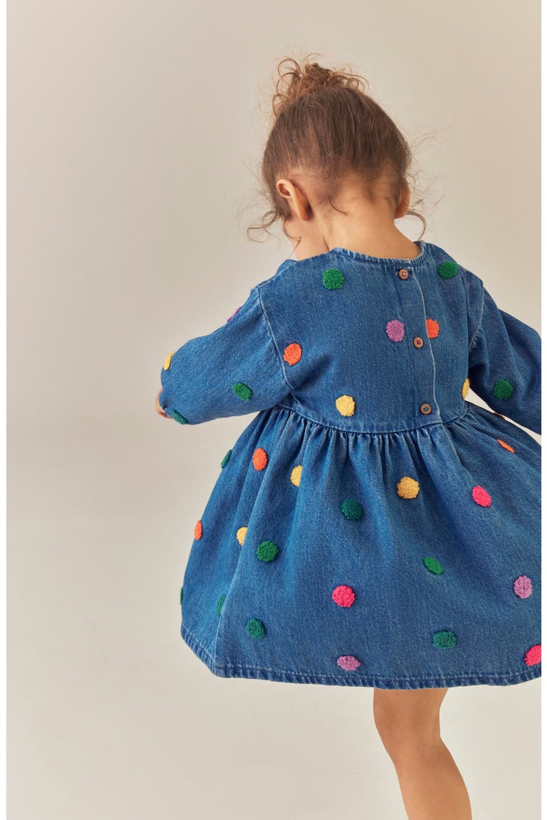 Kids' Polka Dot Denim Dress, Alternate, color, BLUE