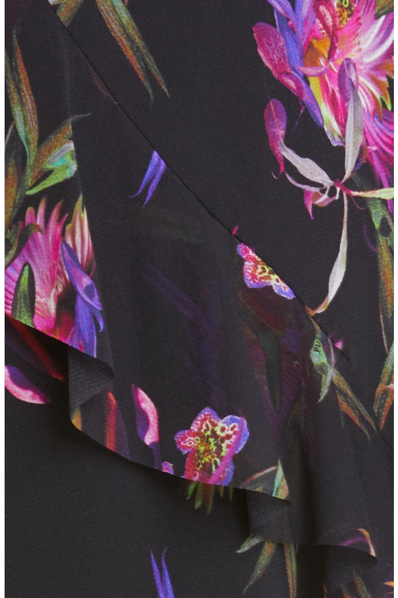 Floral Ruffle Asymmetrical Midi Skirt, Alternate, color, NERO