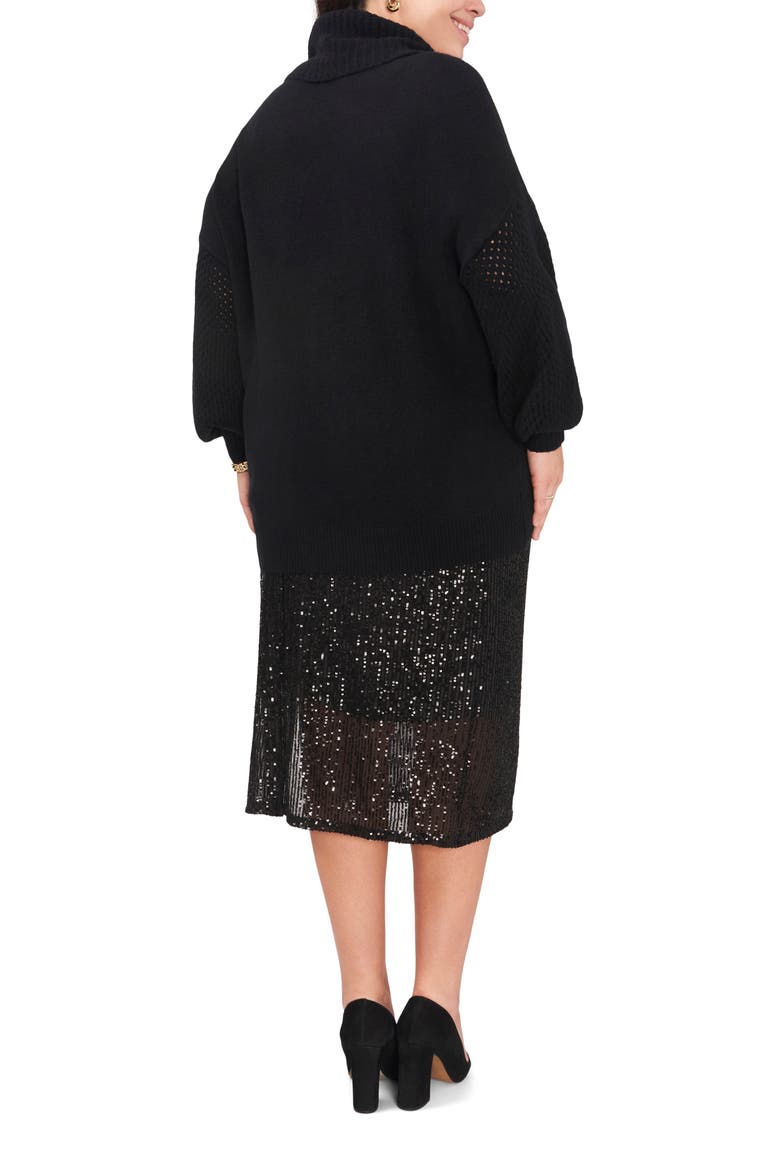 Sequin Slit Hem Midi Skirt, Alternate, color, RICH BLACK