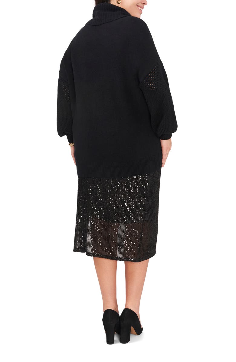 Vince Camuto Sequin Slit Hem Midi Skirt, Alternate, color, Rich Black