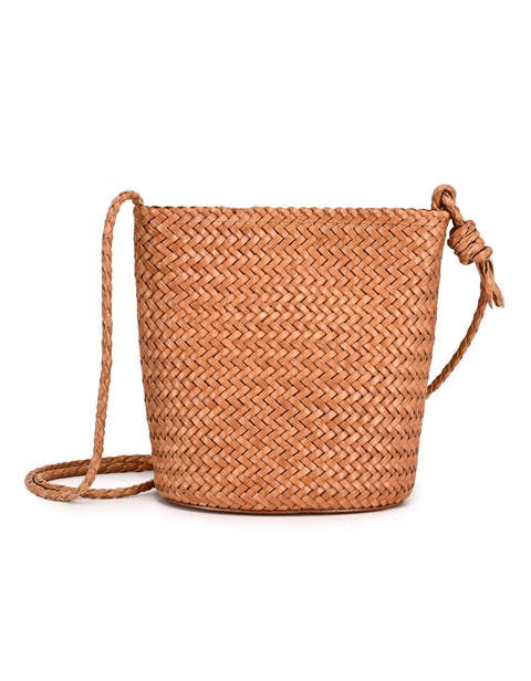 Reed Genuine Leather Woven Barrel Crossbody Bag
