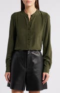 FRAME Band Collar Silk Button-Up Shirt